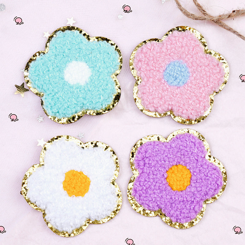 ZHAOSHUN Sunflowers Clothes with small floral patches and gold edge Chenille embroidery patches