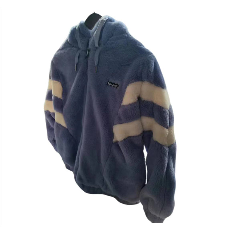 Haona Plush coat s to xxxl  Coral velvet zipper jacket with hoodie