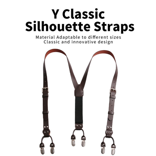 JinKang Adult fashion six clip back with suspenders men's cattle two-layer adjustable interchangeable clip business formal suit pants back shoulder straps