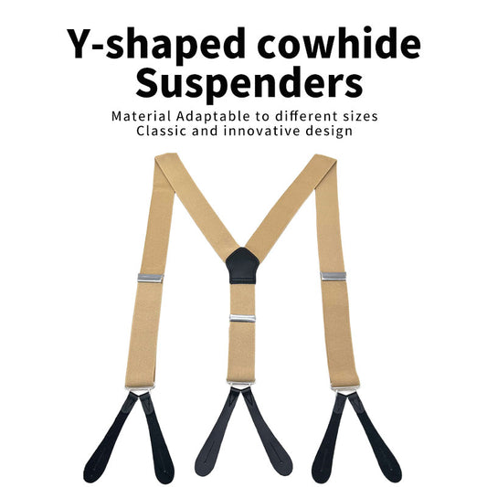 JinKang Adult suspenders Personalized Y-shaped cowhide six-button sling Men's Suit Pants Lift Pants Button Style