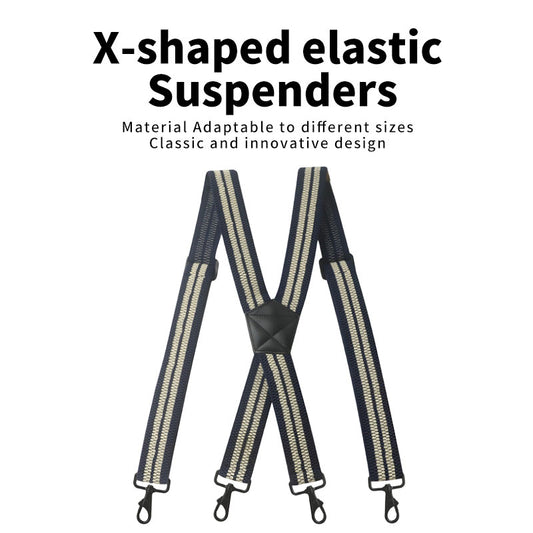 JinKang Men's black hook suspenders straps straps Corn pattern elastic lengthening suit pants straps fat man elastic shoulder straps Wide Powerful trouser belt