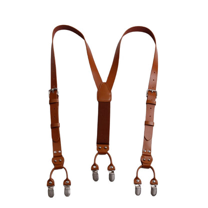 JinKang Adult fashion six clip back with suspenders men's cattle two-layer adjustable interchangeable clip business formal suit pants back shoulder straps