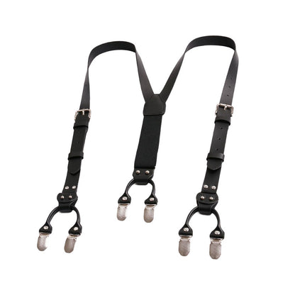 JinKang Adult fashion six clip back with suspenders men's cattle two-layer adjustable interchangeable clip business formal suit pants back shoulder straps