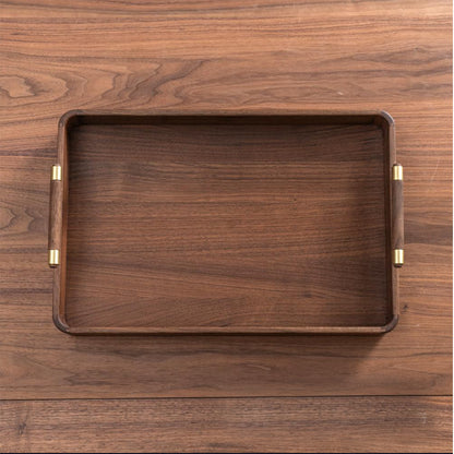 YANSE  Solid wood tray with brass handle (large) 45.7x30x9.5   The living room receives light luxury high-grade wooden tray