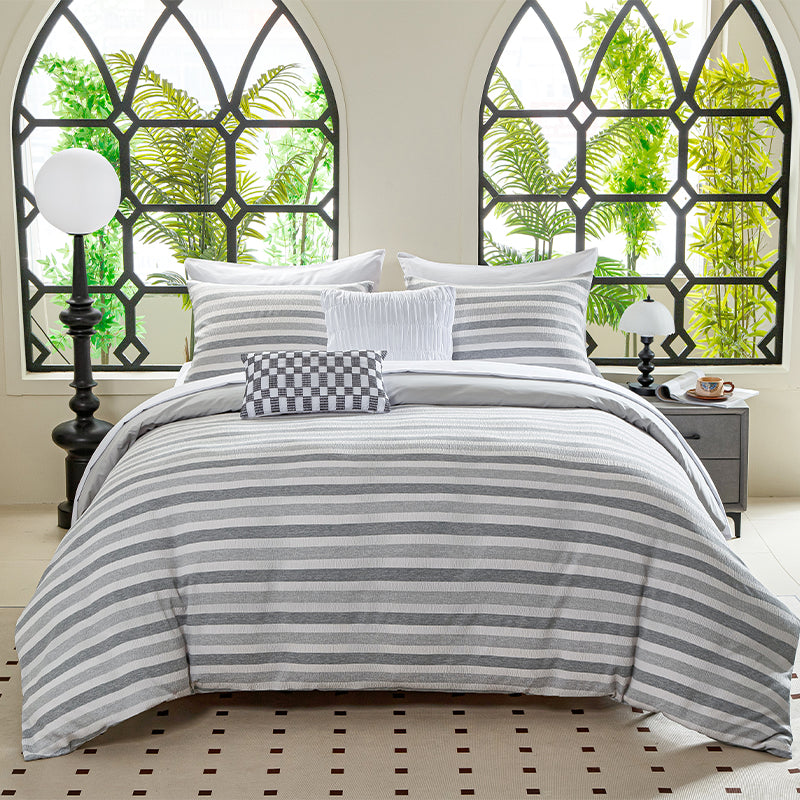 Smartex 5pc Modern Textured Stripe Poly Gauze Bedding Set – Comforter Set with Cushions – Heathered Gray(Price please ask customer service)Cozy Dormitory Pension