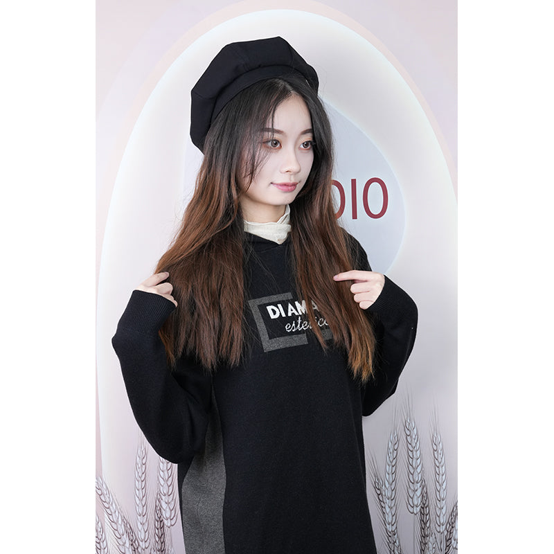 XITAI  knitted garment 08  Long Black Tops Women Thickened Extra Long T-Shirt