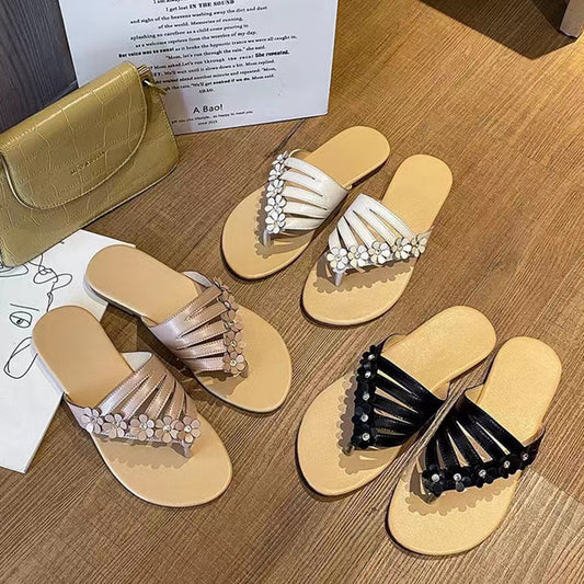 BODUODUO  Flip-flops women's outfit 2022 spring/summer new retro design sense flat toe beach slippers sandals tide