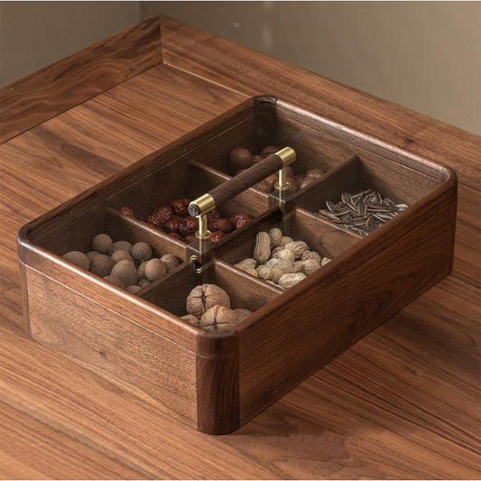 YANSE  Six-compartment glass dried fruit box 35x25x14  Retro solid wood Chinese style snack storage box with cover