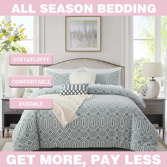 Smartex 5pc Washed Denim Look Geometric Cotton Jacquard Bedding Set - Comforter Set With Cushions – Denim Blue(Price please ask customer service)Simple style Solid color