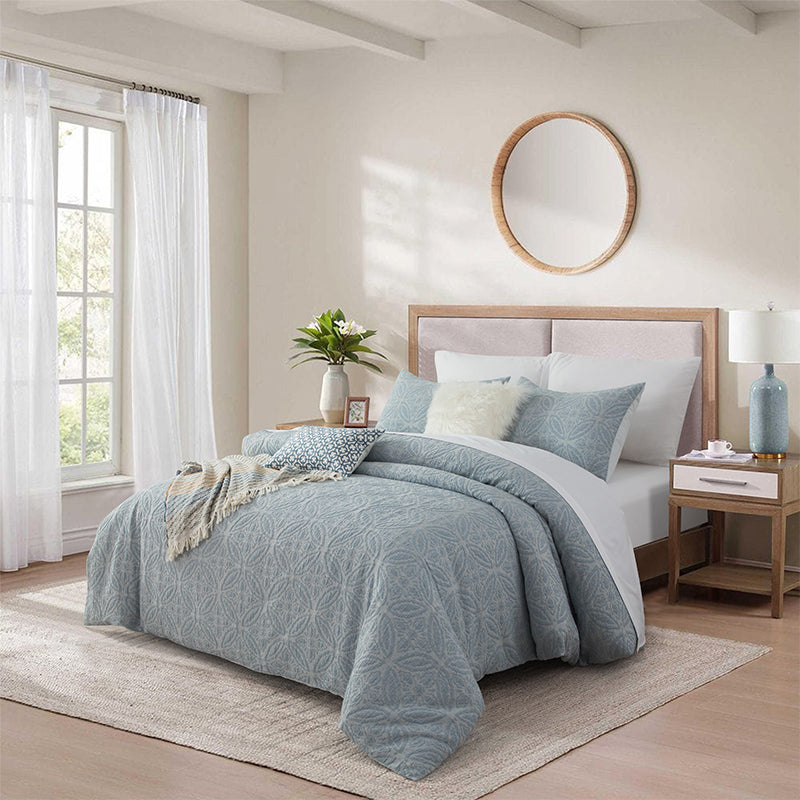 Smartex 5pc Vintage Boho Medallion Cotton Blend Jacquard Bedding Set – Comforter Set & Cushions – Distressed Blue(Price please ask customer service)Minimalist Modern Minimalist