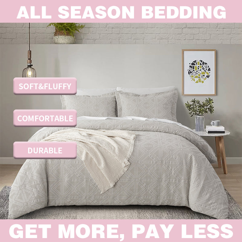 Smartex 3pc Modern Geometric Cotton Waffle Jacquard Comforter Set – Neutral Beige & Gray(Price please ask customer service)Full set High-end college students