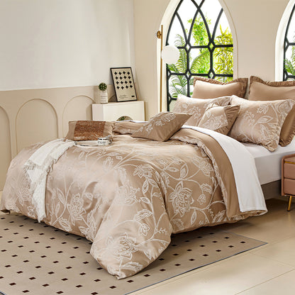 Smartex 8pc Luxury Floral Polyester Jacquard Bedding Set – Comforter Set With Cushions – Champagne?Gold(Price please ask customer service)No fading or pilling Teenage champagne color