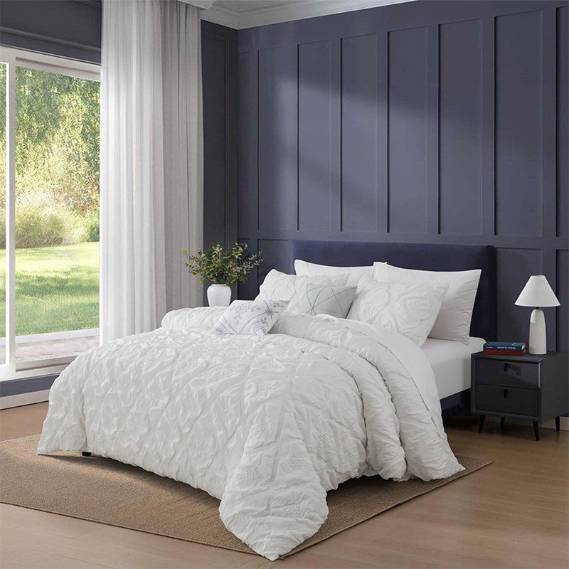 Smartex 5pc Modern Puffy Diamond Polyester Jacquard Bedding Set – Comforter Set With Cushions – White Color(Price please ask customer service) New style Master Bedroom