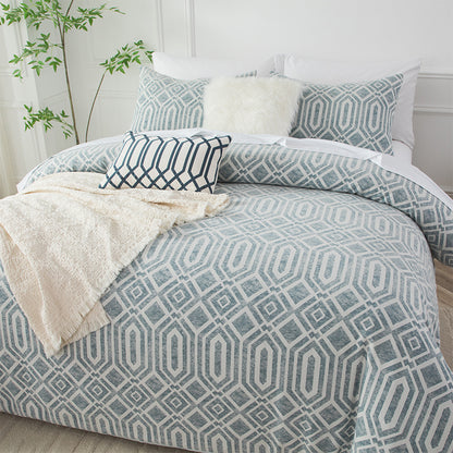 Smartex 5pc Washed Denim Look Geometric Cotton Jacquard Bedding Set - Comforter Set With Cushions – Denim Blue(Price please ask customer service)Simple style Solid color