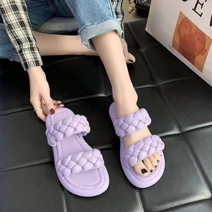 BODUODUO  Slippers women's summer wear 2022 new versatile net celebrity woven platform beach women's shoes summer sandals