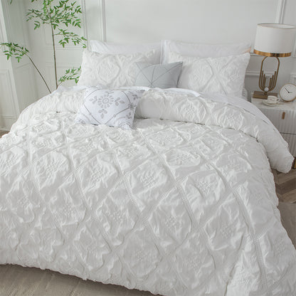 Smartex 5pc Modern Puffy Diamond Polyester Jacquard Bedding Set – Comforter Set With Cushions – White Color(Price please ask customer service) New style Master Bedroom