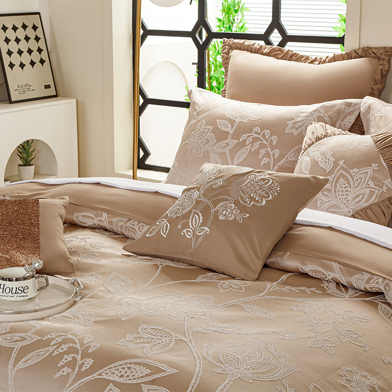 Smartex 8pc Luxury Floral Polyester Jacquard Bedding Set – Comforter Set With Cushions – Champagne?Gold(Price please ask customer service)No fading or pilling Teenage champagne color