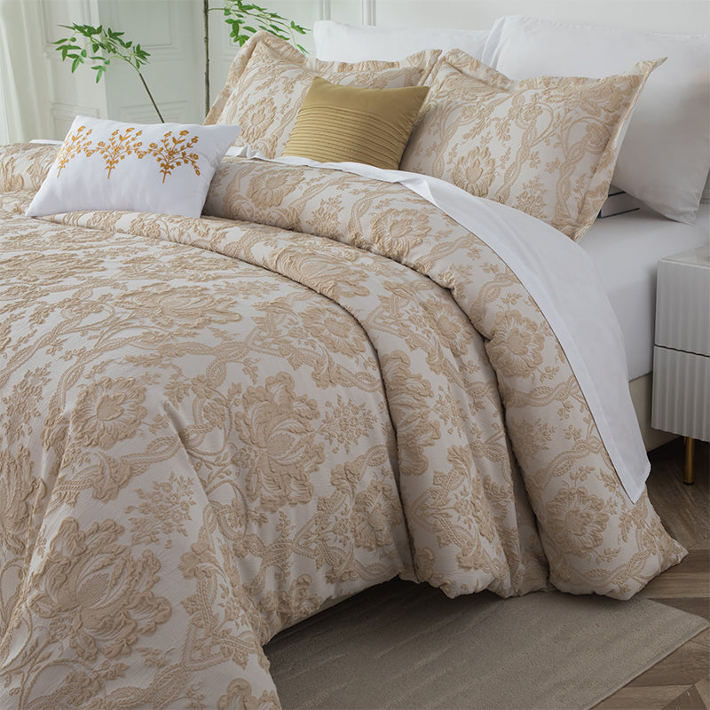 Smartex 5pc Classic Damask Polyester Jacquard Bedding Set – Comforter Set With Cushions – Champagne Color(Price please ask customer service)Light Luxury High-end
