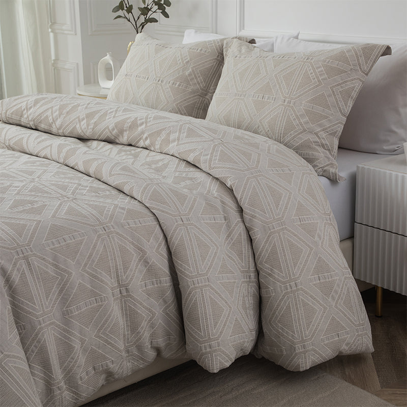 Smartex 3pc Modern Geometric Cotton Waffle Jacquard Comforter Set – Neutral Beige & Gray(Price please ask customer service)Full set High-end college students