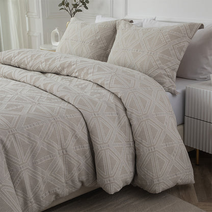 Smartex 3pc Modern Geometric Cotton Waffle Jacquard Comforter Set – Neutral Beige & Gray(Price please ask customer service)Full set High-end college students