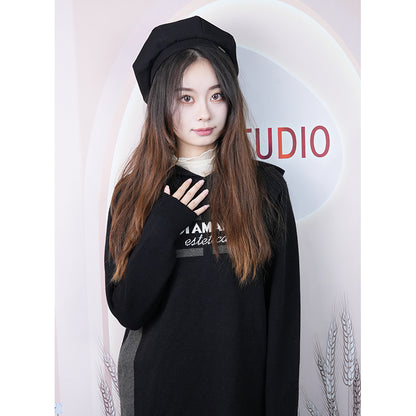 XITAI  knitted garment 08  Long Black Tops Women Thickened Extra Long T-Shirt