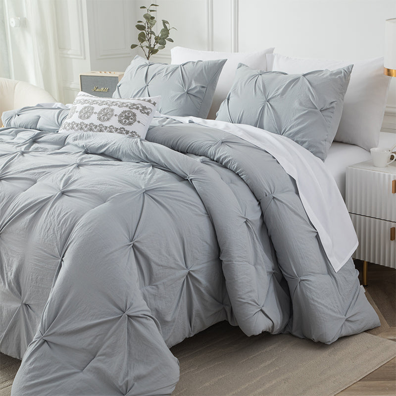 Smartex 8pc Washed Microfiber Modern Pinch Pleat Bedding Set - Comforter Set With Sheet Set & Cushion – Neutral Gray(Price please ask customer service)dormitories Hotel B&B Guesthouse