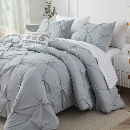 Smartex 8pc Washed Microfiber Modern Pinch Pleat Bedding Set - Comforter Set With Sheet Set & Cushion – Neutral Gray(Price please ask customer service)dormitories Hotel B&B Guesthouse