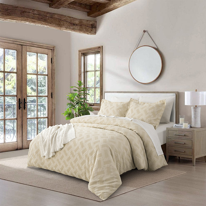 Smartex 3pc Modern Geometric Cotton Waffle Jacquard Comforter Set – Neutral Beige & Gray(Price please ask customer service)Full set High-end college students