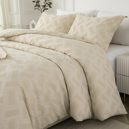Smartex 3pc Modern Geometric Cotton Waffle Jacquard Comforter Set – Neutral Beige & Gray(Price please ask customer service)Full set High-end college students